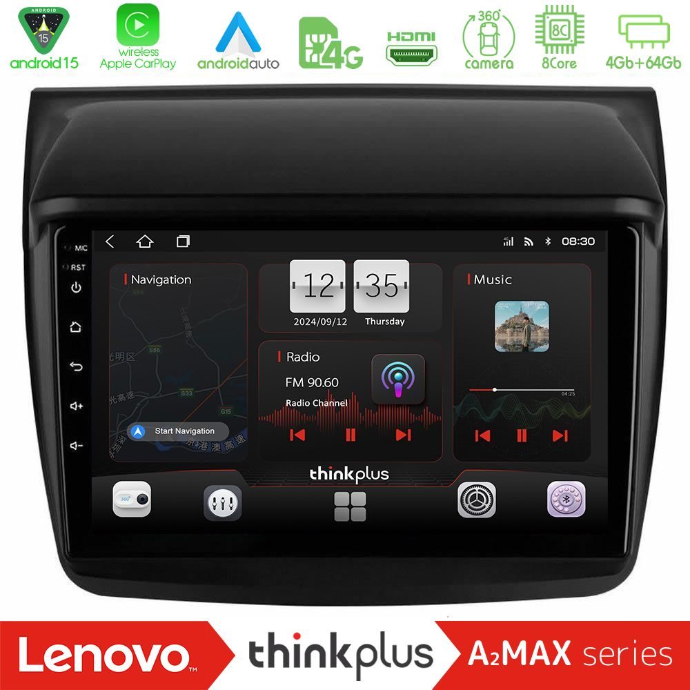 Lenovo Thinkplus A2MAX Series 8Core Android15 4+64GB  Mitsubishi L200 Navigation Multimedia Tablet 9"