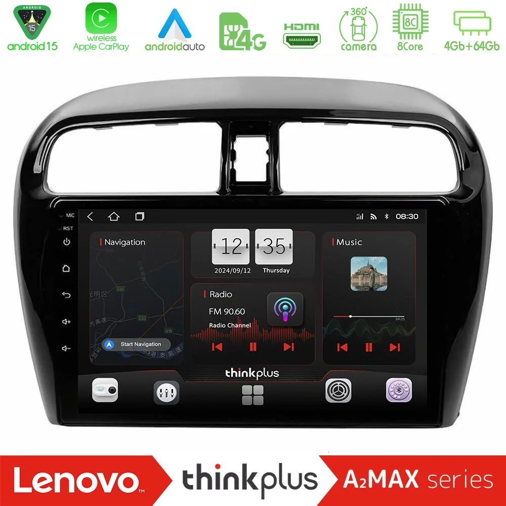 Lenovo Thinkplus A2MAX Series 8Core Android15 4+64GB  Mitsubishi Space Star 2013-2016 Navigation Multimedia Tablet 9"