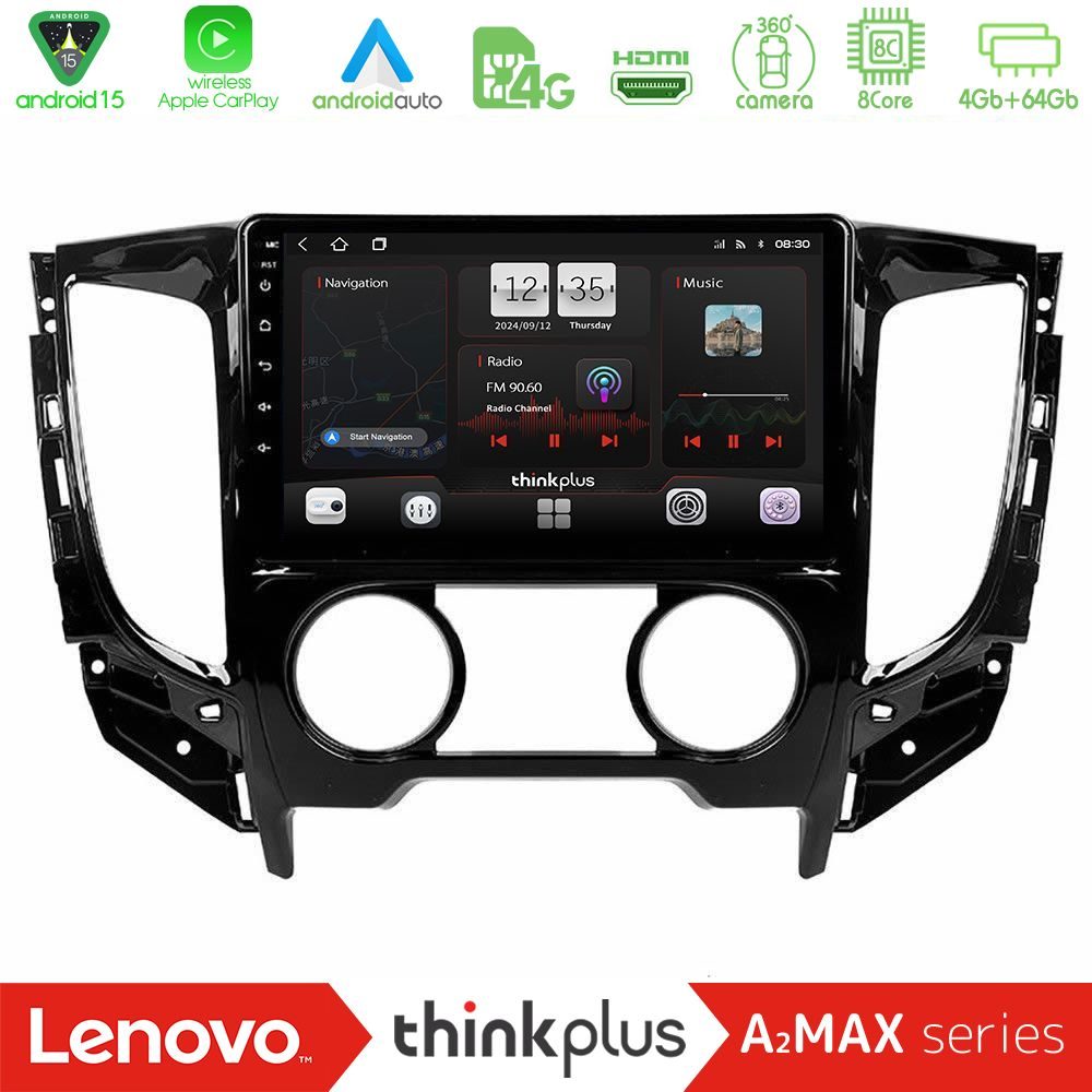 Lenovo Thinkplus A2MAX Series 8Core Android15 4+64GB  Mitsubishi L200 2016-> amp; Fiat Fullback (Manual A/C) Navigation Multimedia Tablet 9"