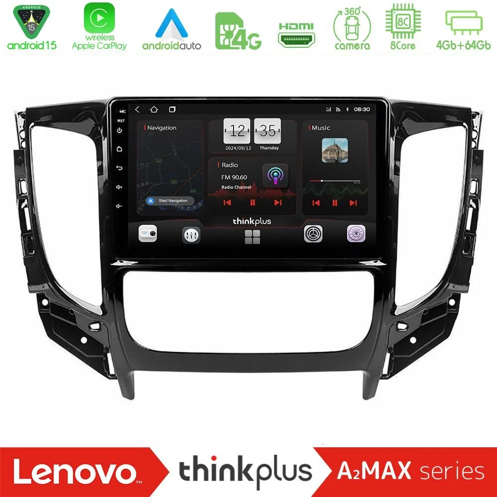 Lenovo Thinkplus A2MAX Series 8Core Android15 4+64GB Mitsubishi L200 2016-> amp; Fiat Fullback (Auto A/C) Navigation Multimedia Tablet 9"