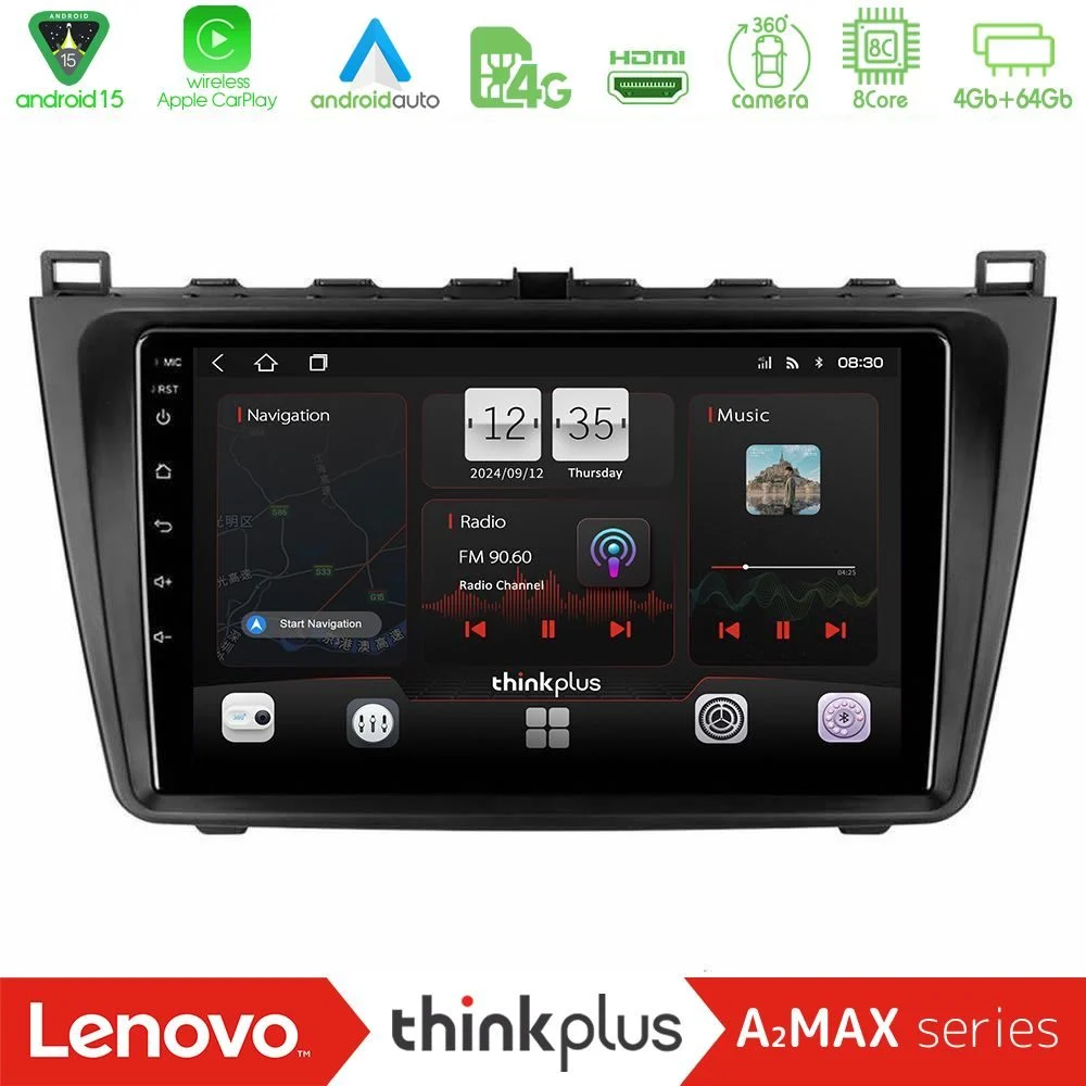 Lenovo Thinkplus A2MAX Series 8Core Android15 4+64GB Mazda 6 2008-2012 Navigation Multimedia Tablet 9"