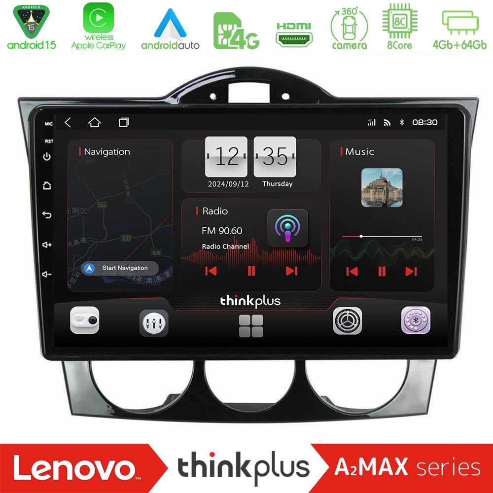Lenovo Thinkplus A2MAX Series 8Core Android15 4+64GB  Mazda RX8 2003-2008 Navigation Multimedia Tablet 9"