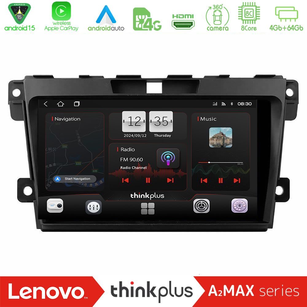 Lenovo Thinkplus A2MAX Series 8Core Android15 4+64GB  Mazda CX-7 2007-2011 Navigation Multimedia Tablet 9"