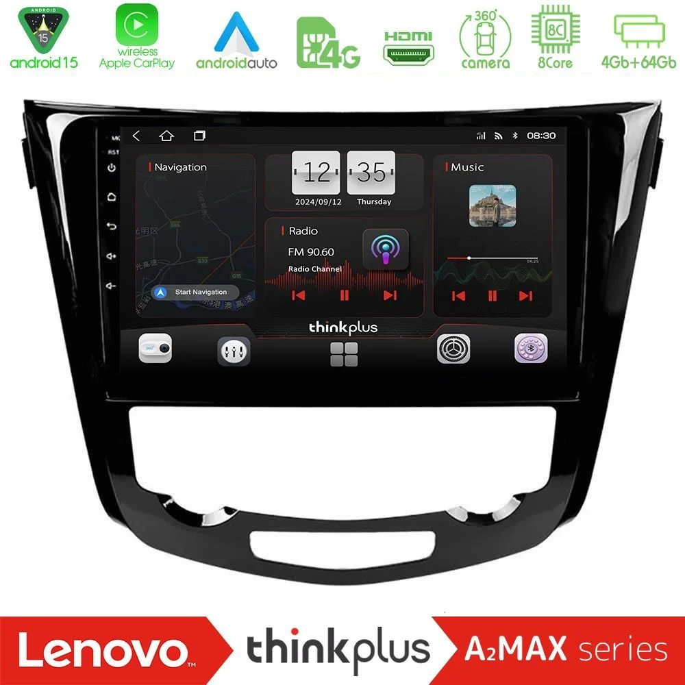 Lenovo Thinkplus A2MAX Series 8Core Android15 4+64GB Nissan Qashqai J11 (AUTO A/C) Navigation Multimedia Tablet 10"
