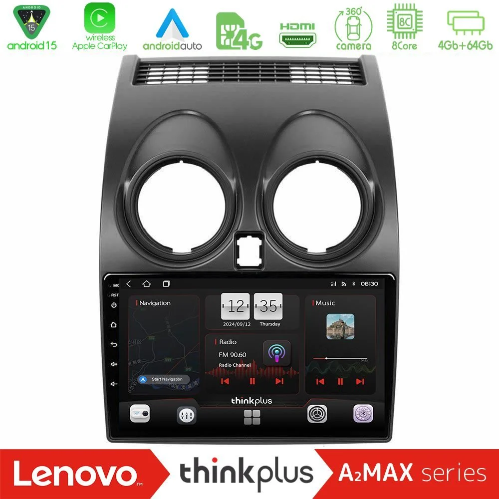 Lenovo Thinkplus A2MAX Series 8Core Android15 4+64GB Nissan Qashqai J10 Navigation Multimedia Tablet 9"