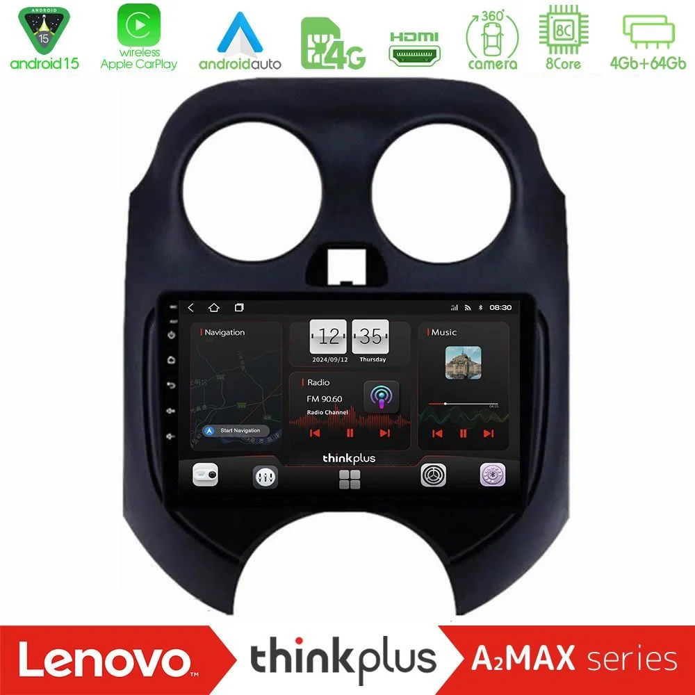 Lenovo Thinkplus A2MAX Series 8Core Android15 4+64GB  Nissan Micra 2011-2014 Navigation Multimedia Tablet 9"