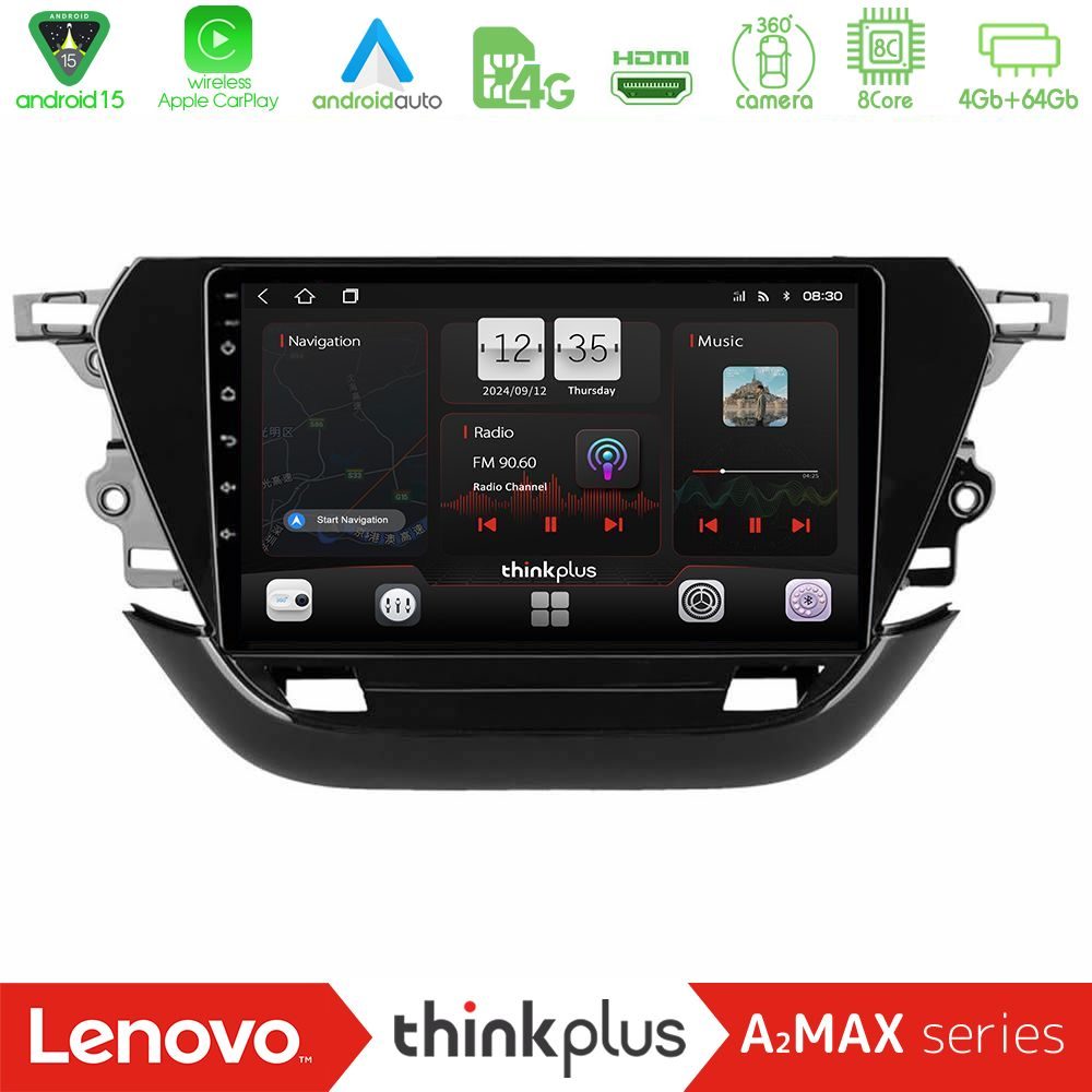 Lenovo Thinkplus A2MAX Series 8Core Android15 4+64GB  Opel Corsa F 2019-2023 Navigation Multimedia Tablet 9"