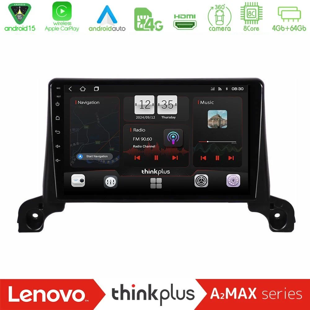 Lenovo Thinkplus A2MAX Series 8Core Android15 4+64GB Peugeot 3008/5008 2017-2023 Navigation Multimedia Tablet 9"