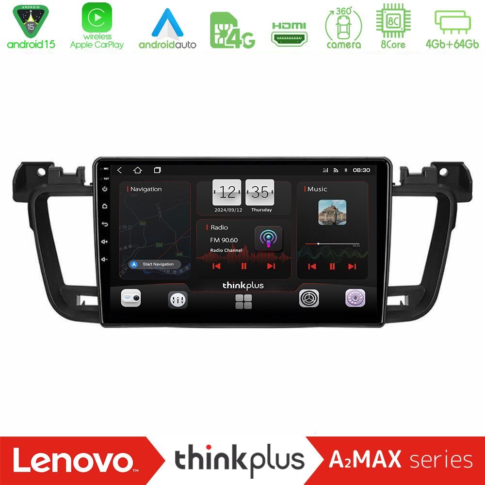 Lenovo Thinkplus A2MAX Series 8Core Android15 4+64GB  Peugeot 508 2010-2018 Navigation Multimedia Tablet 9"