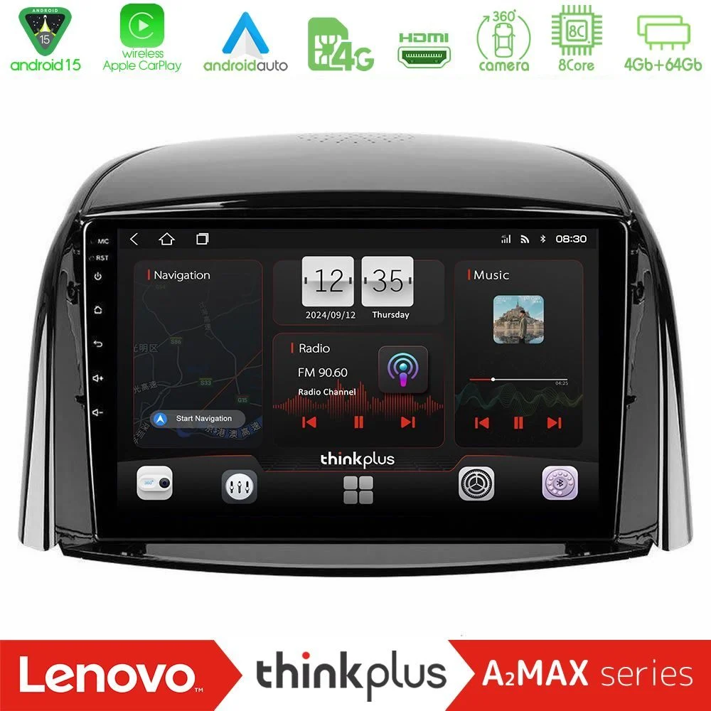Lenovo Thinkplus A2MAX Series 8Core Android15 4+64GB Renault Koleos 2007-2015 Navigation Multimedia Tablet 9"