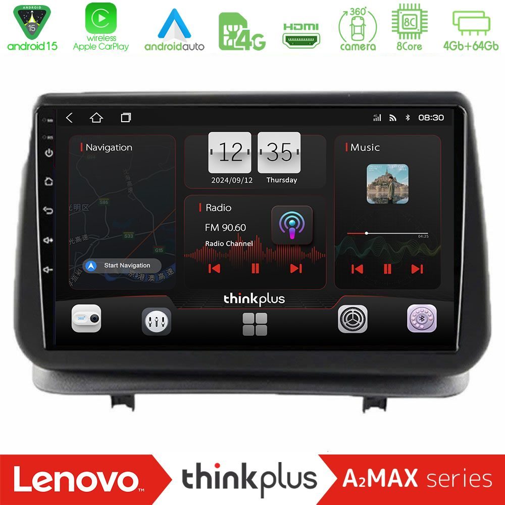 Lenovo Thinkplus A2MAX Series 8Core Android15 4+64GB Renault Clio 2005-2012 Navigation Multimedia Tablet 9"