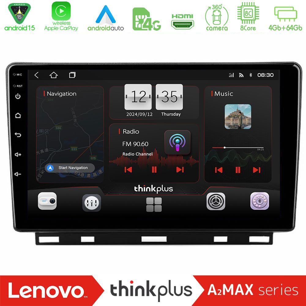 Lenovo Thinkplus A2MAX Series 8Core Android15 4+64GB  Renault Clio 5 2020-2025 Navigation Multimedia Tablet 9"