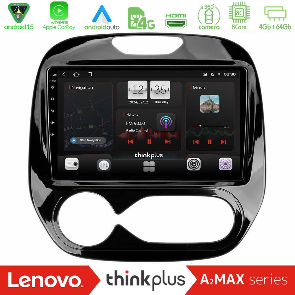 Lenovo Thinkplus A2MAX Series 8Core Android15 4+64GB  Renault Captur 2013-2019 (Auto AC) Navigation Multimedia Tablet 9"