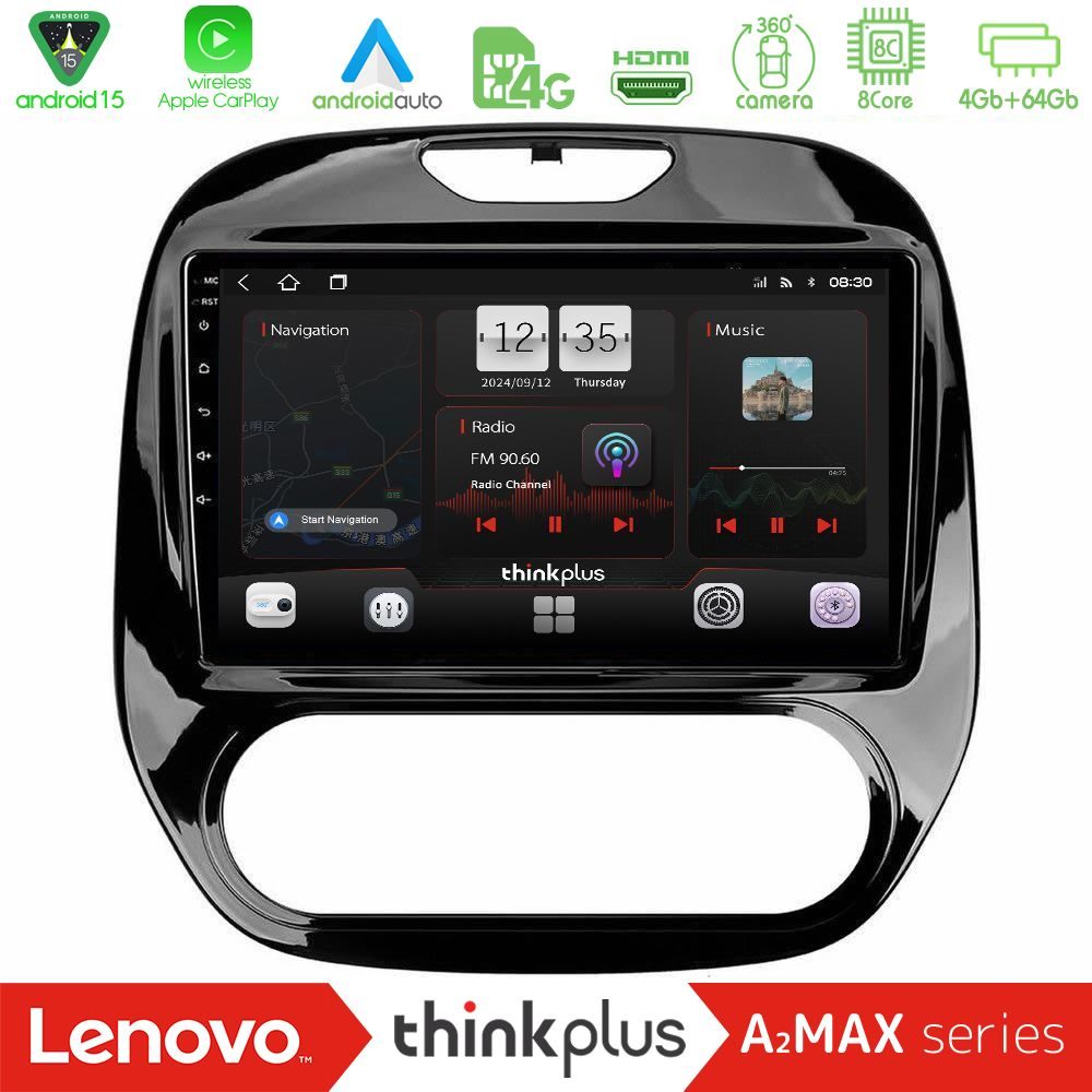 Lenovo Thinkplus A2MAX Series 8Core Android15 4+64GB  Renault Captur 2013-2019 (Manual AC) Navigation Multimedia Tablet 9"
