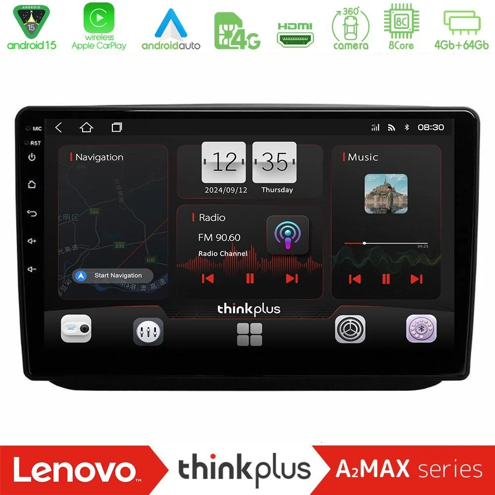 Lenovo Thinkplus A2MAX Series 8Core Android15 4+64GB Skoda Fabia 2007-2014 Navigation Multimedia Tablet 10"