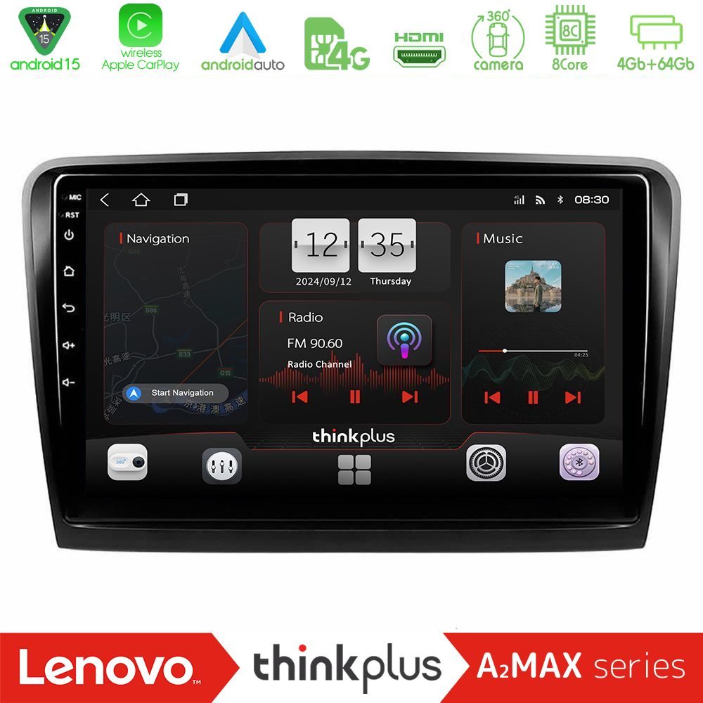 Lenovo Thinkplus A2MAX Series 8Core Android15 4+64GB  Skoda Superb 2008-2015 Navigation Multimedia Tablet 10"