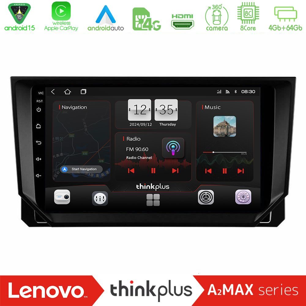 Lenovo Thinkplus A2MAX Series 8Core Android15 4+64GB  Seat Arona/Ibiza Navigation Multimedia Tablet 9"