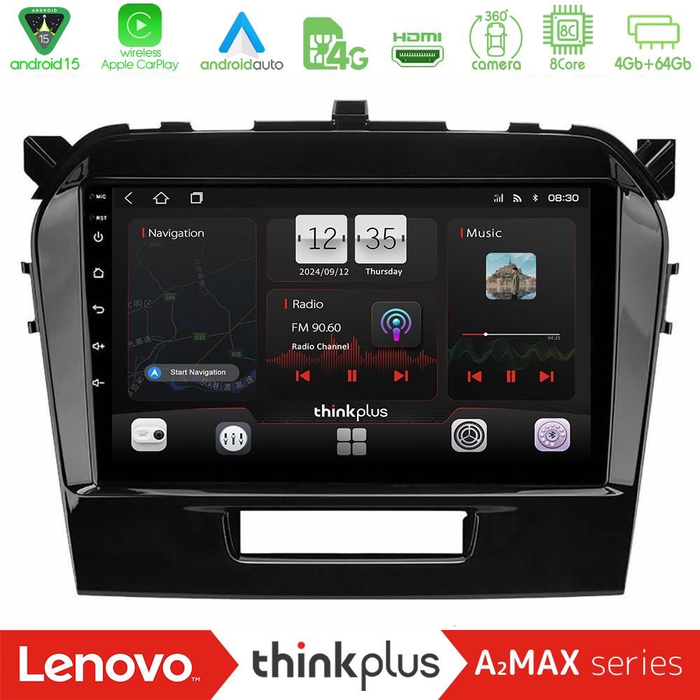 Lenovo Thinkplus A2MAX Series 8Core Android15 4+64GB  Suzuki Vitara 2015-2021 Navigation Multimedia Tablet 9"