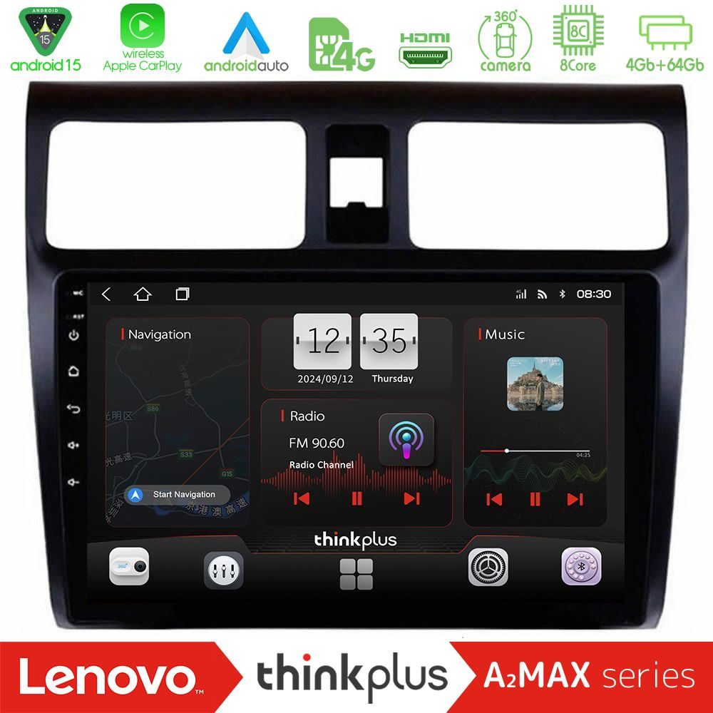 Lenovo Thinkplus A2MAX Series 8Core Android15 4+64GB  Suzuki Swift 2005-2010 Navigation Multimedia Tablet 10"