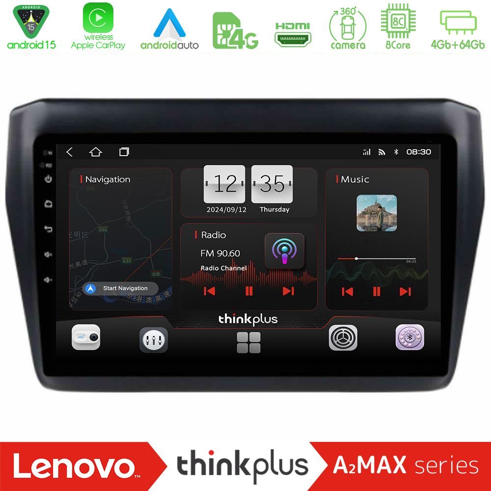 Lenovo Thinkplus A2MAX Series 8Core Android15 4+64GB  Suzuki Swift 2017-2023 Navigation Multimedia Tablet 9"