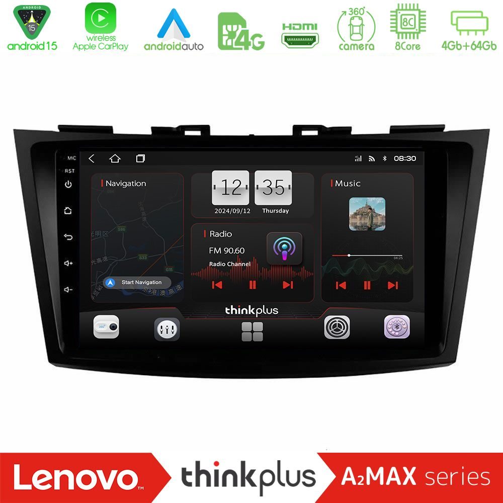 Lenovo Thinkplus A2MAX Series 8Core Android15 4+64GB  Suzuki Swift 2011-2016 Navigation Multimedia Tablet 9"
