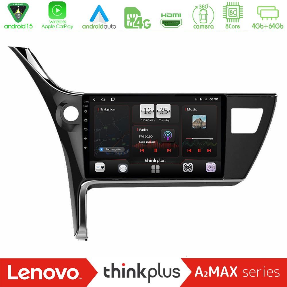 Lenovo Thinkplus A2MAX Series 8Core Android15 4+64GB  Toyota Corolla 2017-2018 Navigation Multimedia Tablet 10"