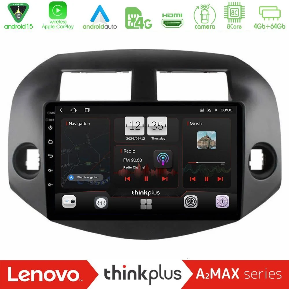 Lenovo Thinkplus A2MAX Series 8Core Android15 4+64GB Toyota Rav4 2006-2012 Navigation Multimedia Tablet 10"