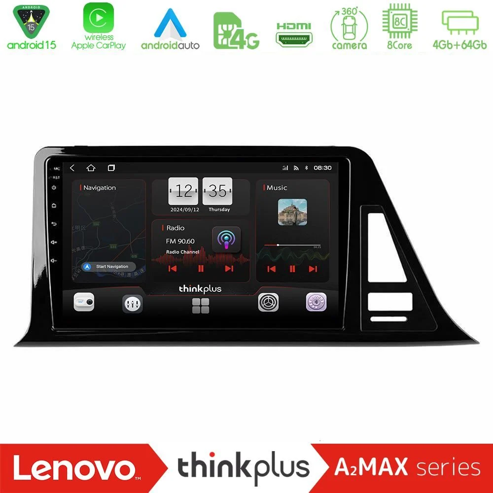 Lenovo Thinkplus A2MAX Series 8Core Android15 4+64GB Toyota CH-R (Χωρίς Εργ.Οθόνη) Navigation Multimedia Tablet 9"