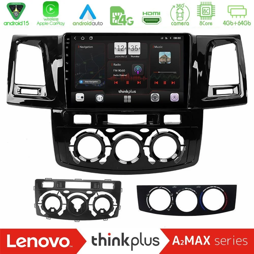Lenovo Thinkplus A2MAX Series 8Core Android15 4+64GB Toyota Hilux 2007-2016 Navigation Multimedia Tablet 9"