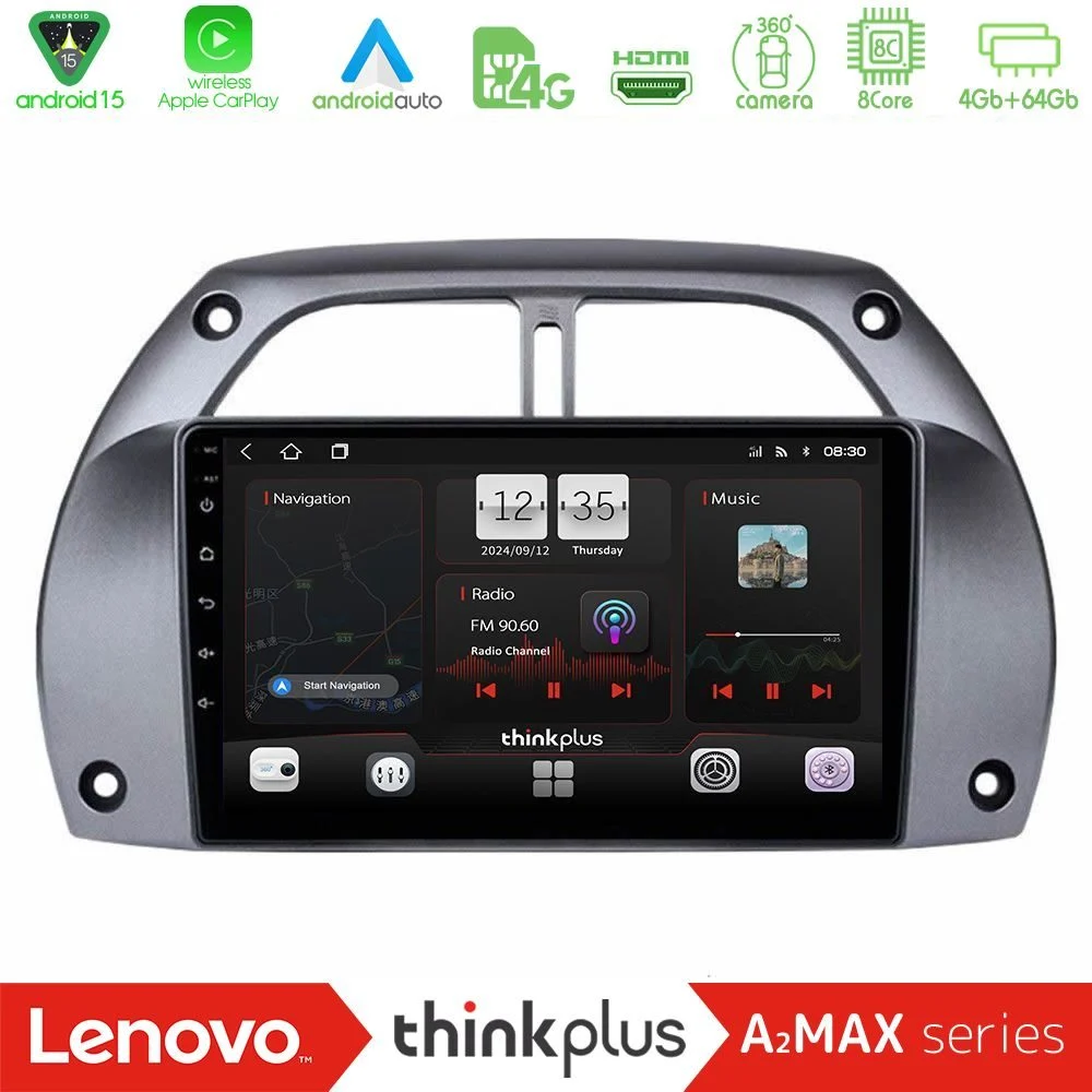 Lenovo Thinkplus A2MAX Series 8Core Android15 4+64GB Toyota RAV4 2001 - 2006 Navigation Multimedia Tablet 9"