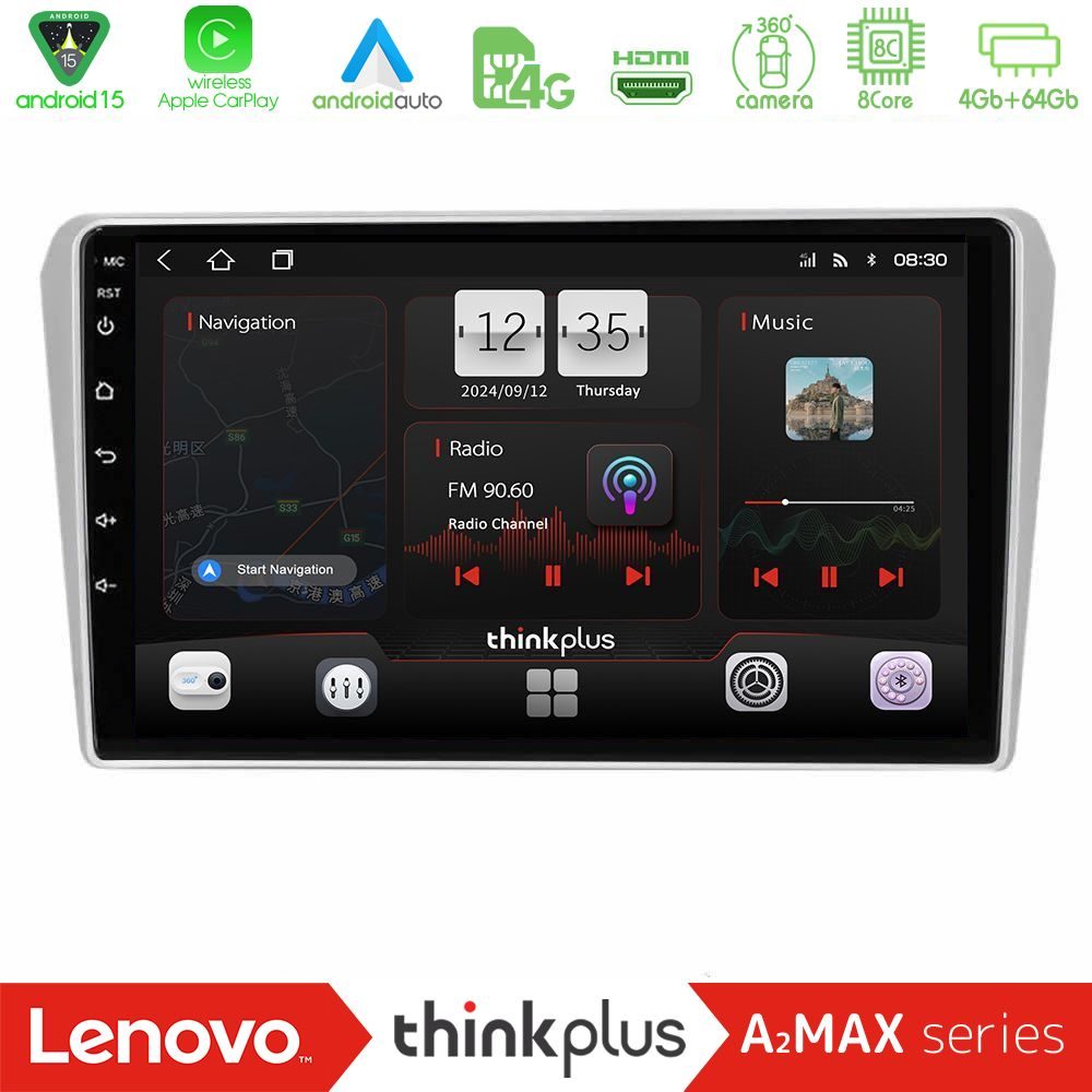 Lenovo Thinkplus A2MAX Series 8Core Android15 4+64GB  Toyota Avensis T25 02/2003–2008 Navigation Multimedia Tablet 9"