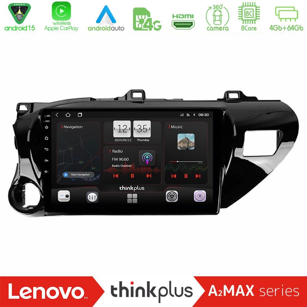 Lenovo Thinkplus A2MAX Series 8Core Android15 4+64GB  Toyota Hilux 2017-2021 Navigation Multimedia Tablet 10"