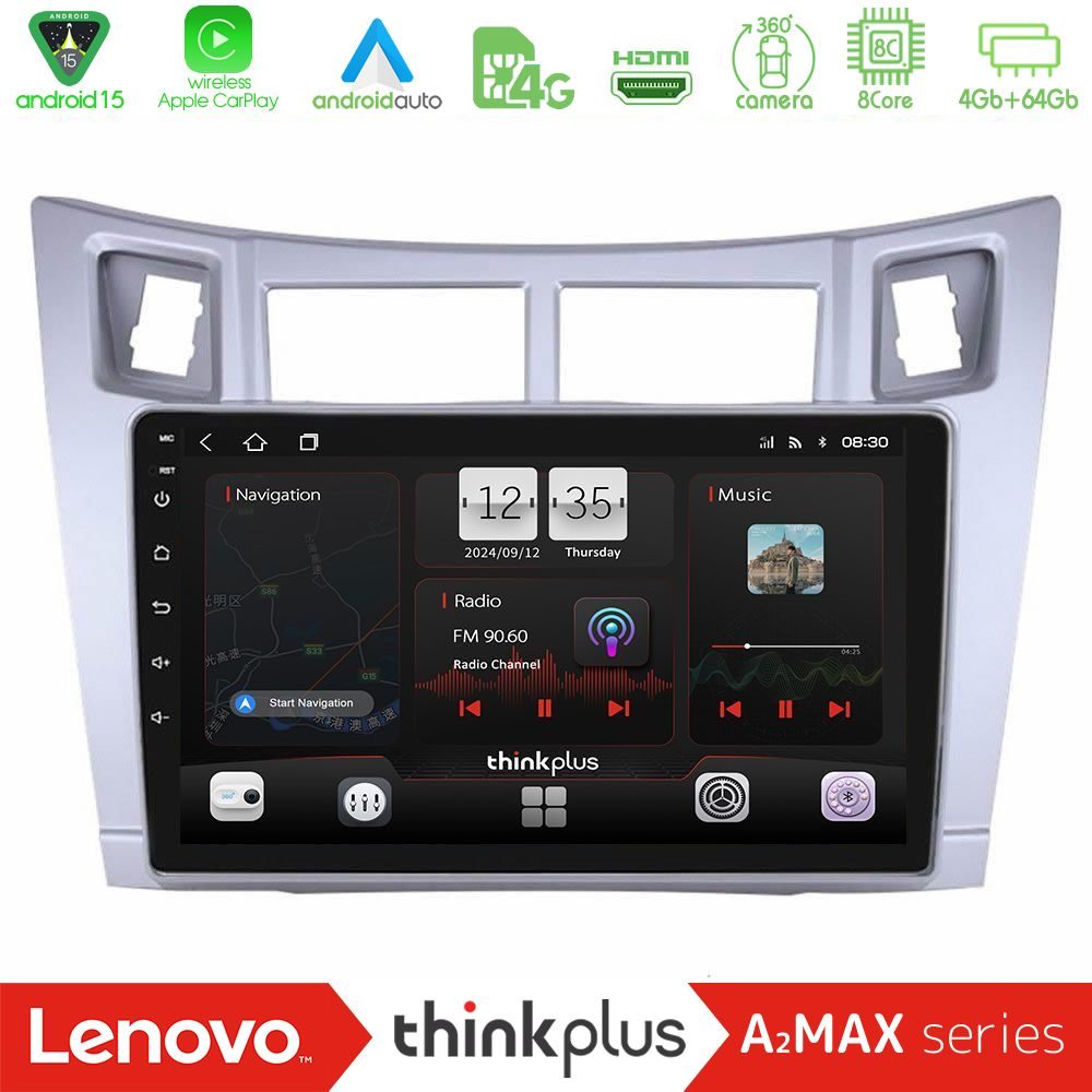 Lenovo Thinkplus A2MAX Series 8Core Android15 4+64GB  Toyota Yaris Navigation Multimedia Tablet 9" (Ασημί Χρώμα)