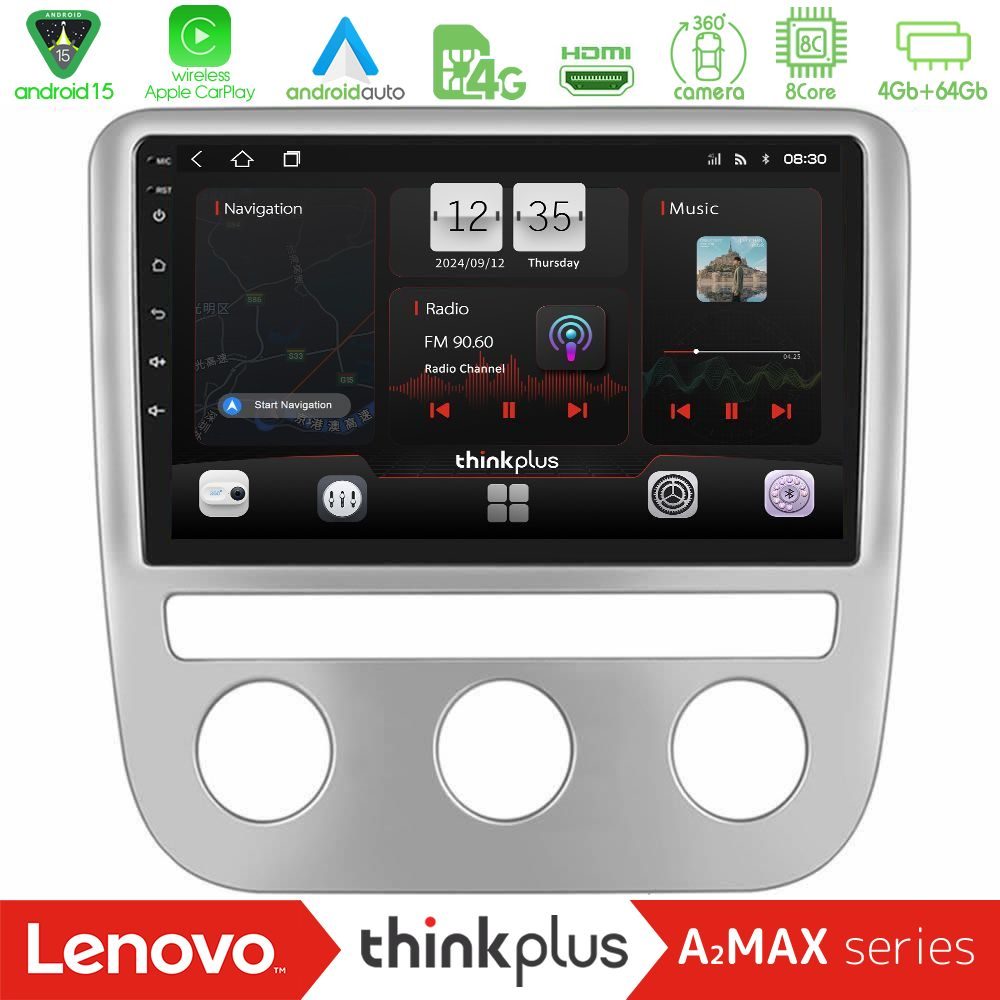 Lenovo Thinkplus A2MAX Series 8Core Android15 4+64GB  VW Scirocco 2008-2014 Navigation Multimedia Tablet 9"