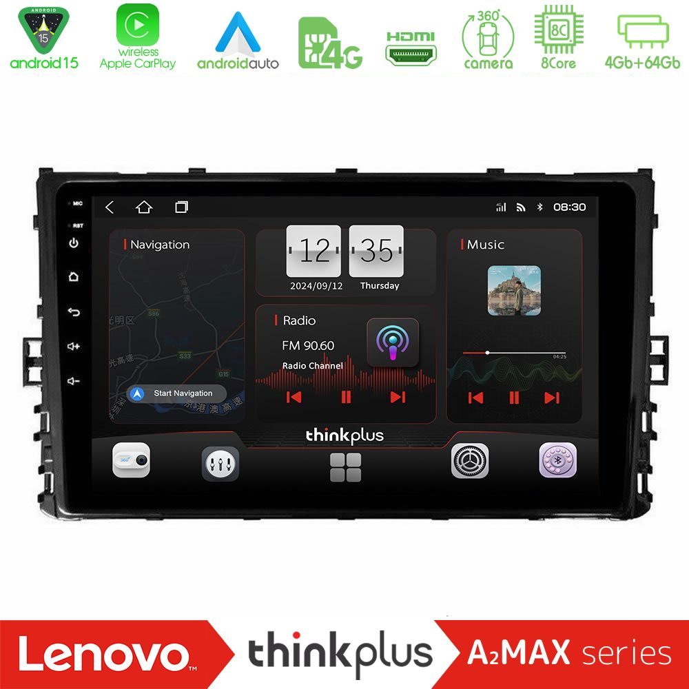 Lenovo Thinkplus A2MAX Series 8Core Android15 4+64GB  VW MQB 2017-> Navigation Multimedia Tablet 9"