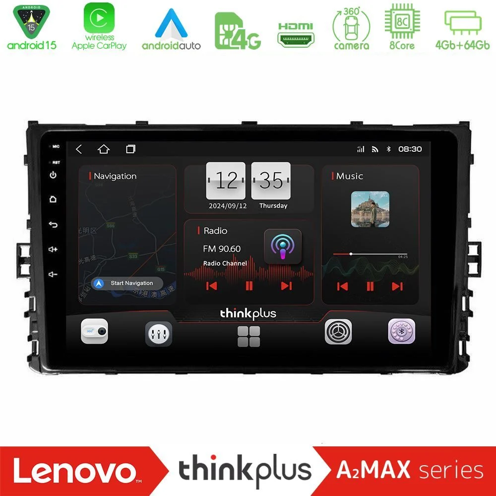 Lenovo Thinkplus A2MAX Series 8Core Android15 4+64GB VW MQB 2017-> Navigation Multimedia Tablet 9"
