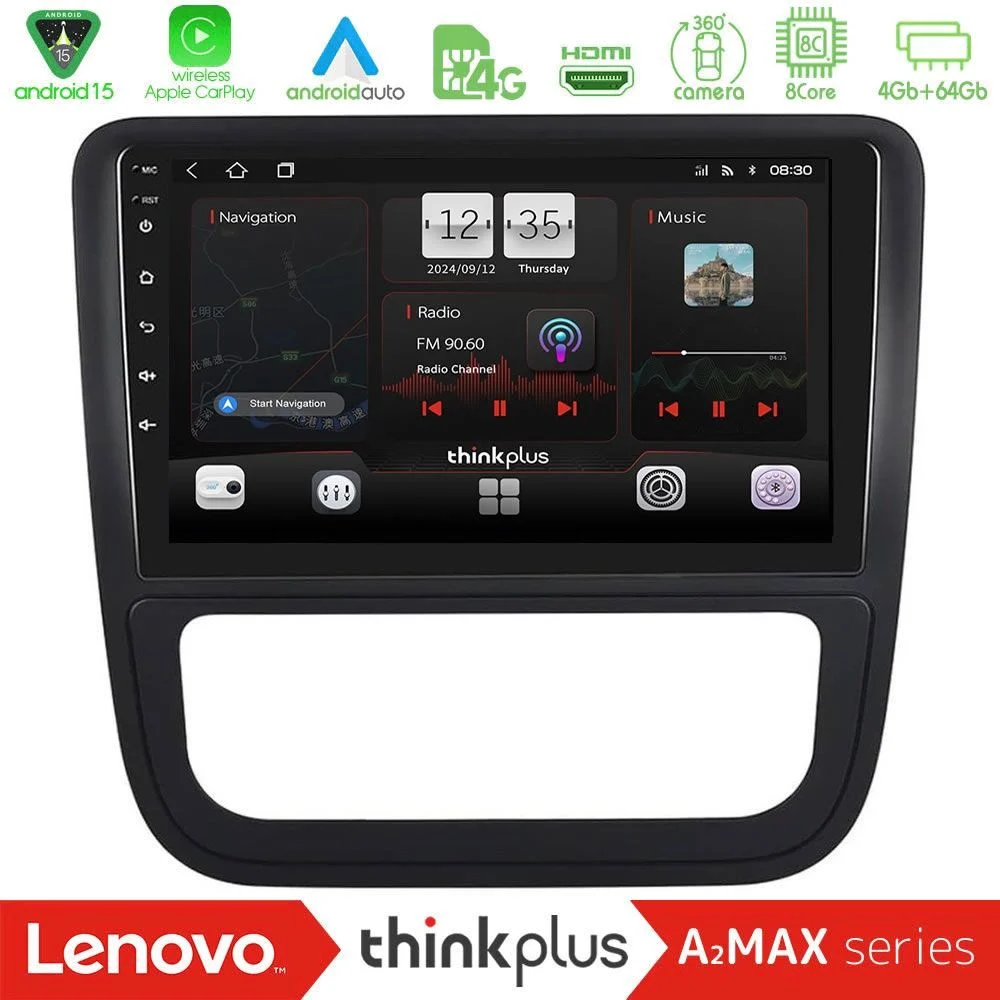 Lenovo Thinkplus A2MAX Series 8Core Android15 4+64GB VW Scirocco 2008-2014 Navigation Multimedia Tablet 9" (Μαύρο Χρώμα)