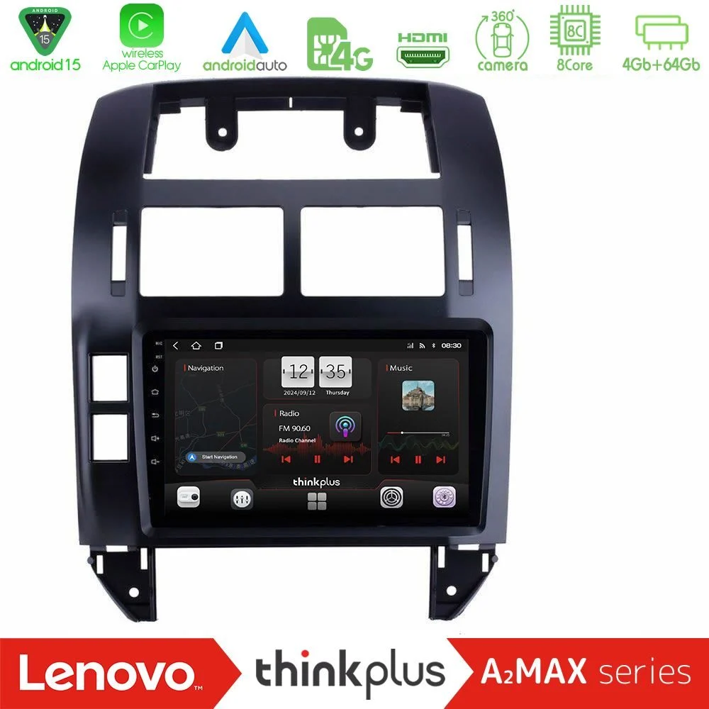 Lenovo Thinkplus A2MAX Series 8Core Android15 4+64GB VW Polo 2002-2009 Navigation Multimedia Tablet 9"