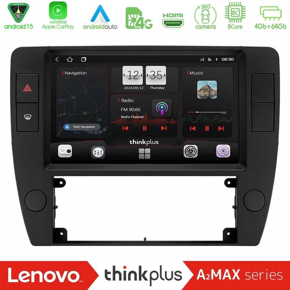 Lenovo Thinkplus A2MAX Series 8Core Android15 4+64GB VW Passat B5 2001-2005 Navigation Multimedia Tablet 9"