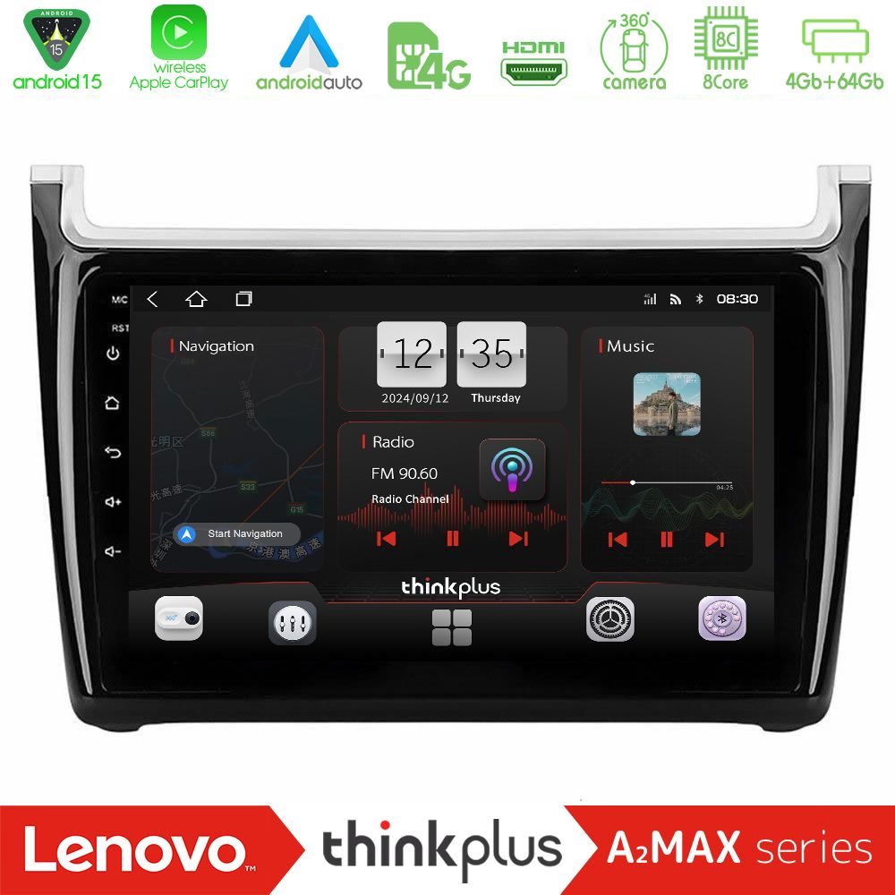 Lenovo Thinkplus A2MAX Series 8Core Android15 4+64GB  Vw Polo Navigation Multimedia Tablet 9"