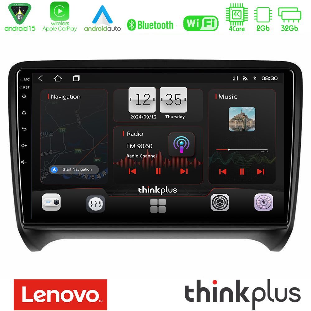 Lenovo Thinkplus Series 4Core Android15 2+32GB  Audi TT B7 Navigation Multimedia Tablet 9" Με Carplay & Android Auto