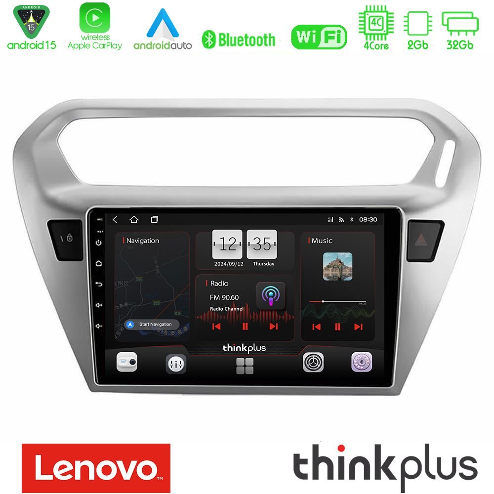 Lenovo Thinkplus Series 4Core Android15 2+32GB  Citroën C-Elysée / Peugeot 301 Navigation Multimedia Tablet 9" Με Carplay & Android Auto