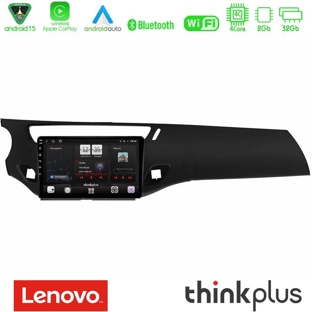 Lenovo Thinkplus Series 4Core Android15 2+32GB  Citroen C3 2009-2016 Navigation Multimedia Tablet 9"  Με Carplay & Android Auto (Μαύρο γυαλιστερό)