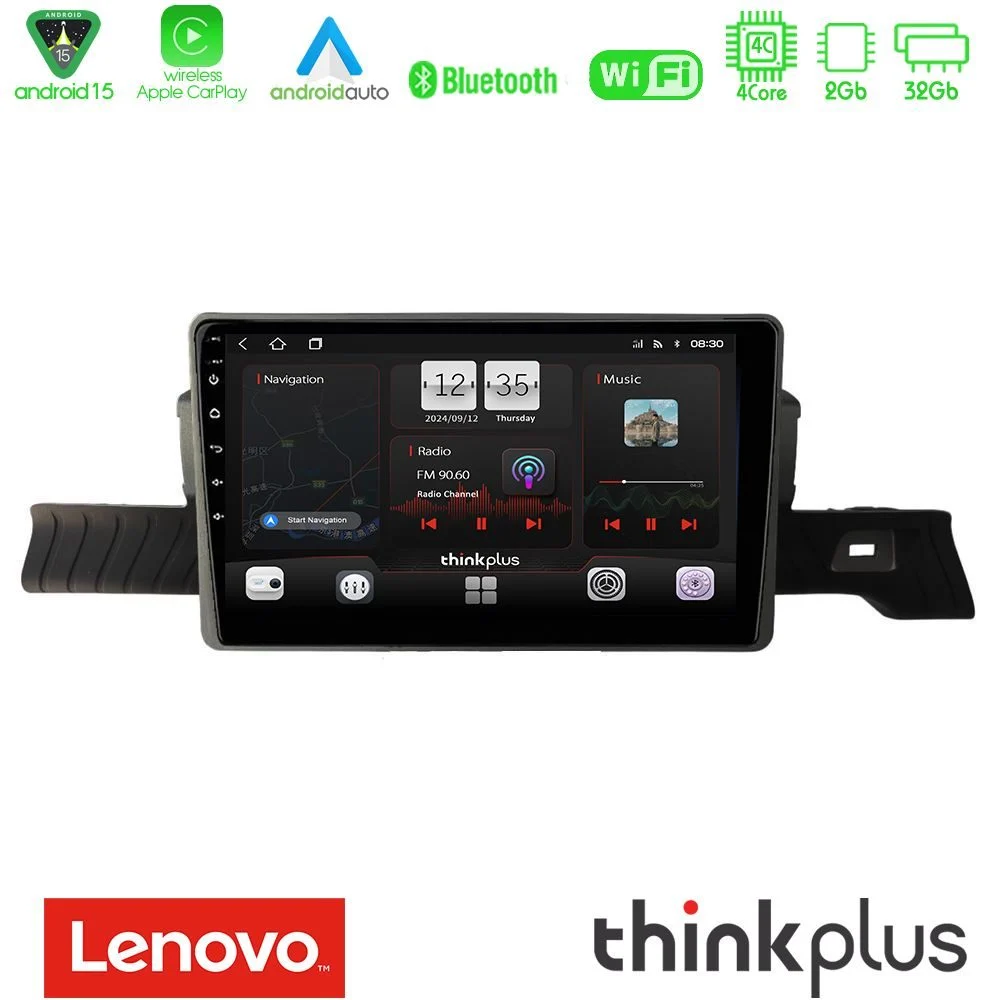Lenovo Thinkplus Series 4Core Android15 2+32GB Citroen C3 You 2025-> Navigation Multimedia Tablet 9" Με Carplay & Android Auto