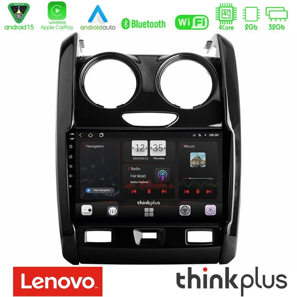 Lenovo Thinkplus Series 4Core Android15 2+32GB  Dacia Duster 2014-2018 Navigation Multimedia Tablet 9" Με Carplay & Android Auto