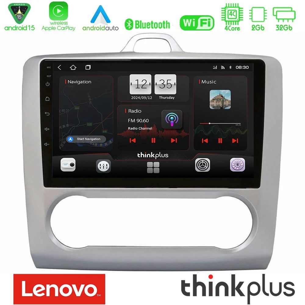Lenovo Thinkplus Series 4Core Android15 2+32GB  Ford Focus Auto AC Navigation Multimedia Tablet 9" Με Carplay & Android Auto