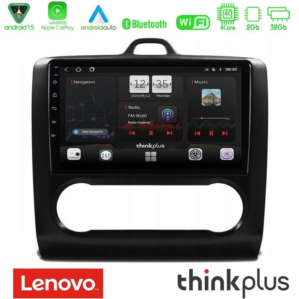 Lenovo Thinkplus Series 4Core Android15 2+32GB Ford Focus Auto AC Navigation Multimedia Tablet 9" Με Carplay & Android Auto