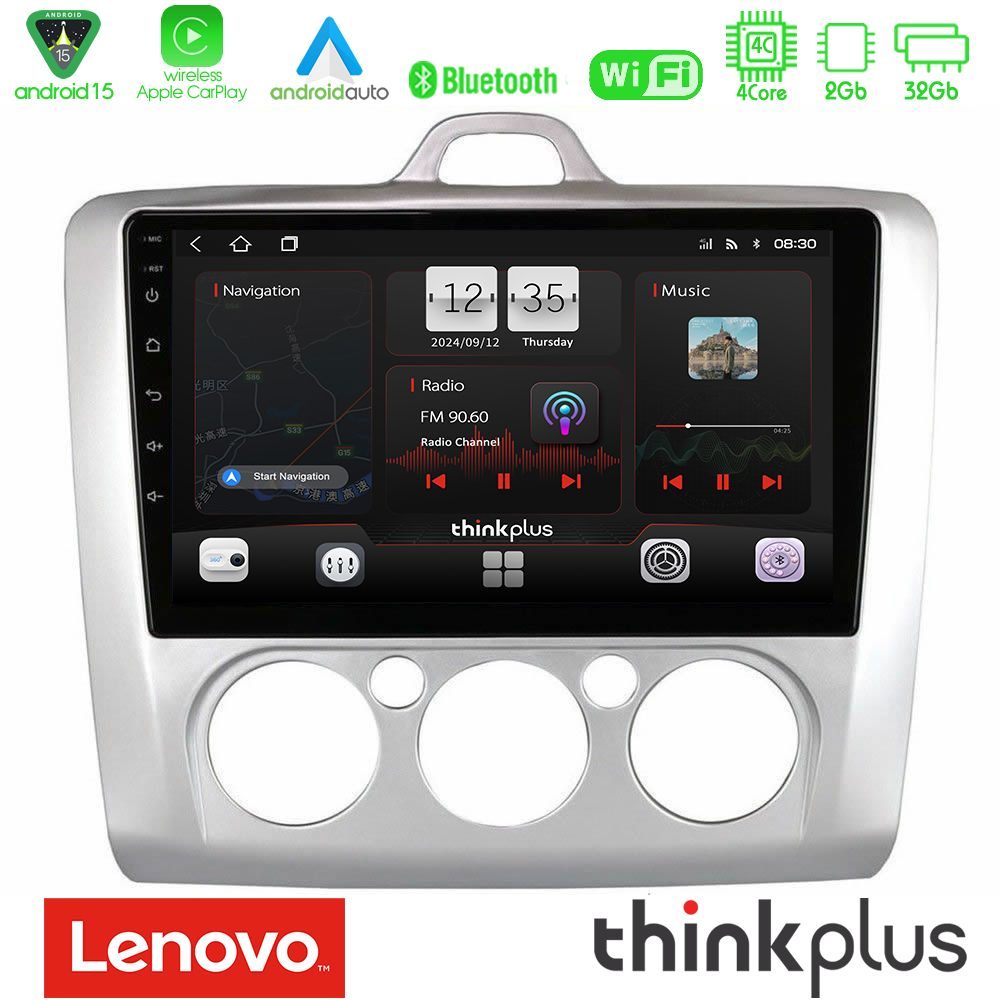 Lenovo Thinkplus Series 4Core Android15 2+32GB  Ford Focus Manual AC Navigation Multimedia Tablet 9" Με Carplay & Android Auto