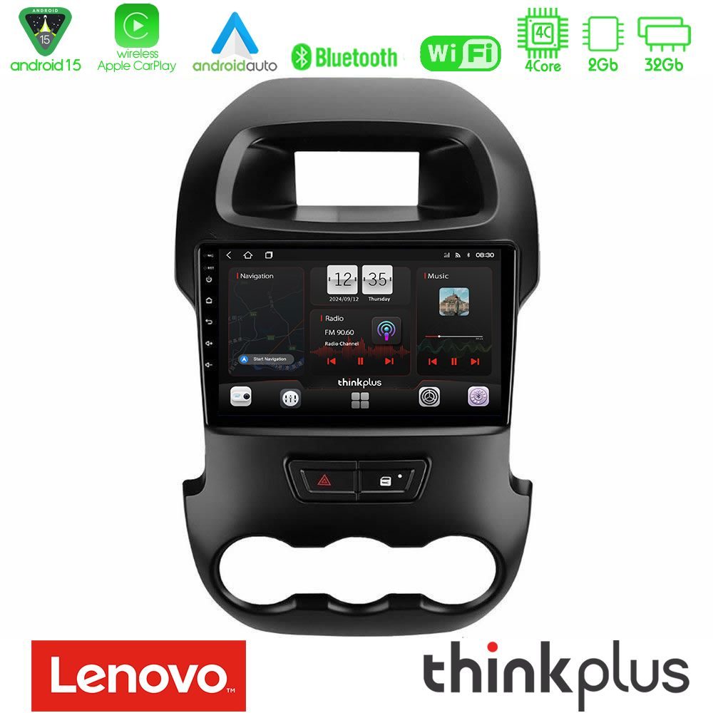 Lenovo Thinkplus Series 4Core Android15 2+32GB Ford Ranger 2012-2016 Navigation Multimedia Tablet 9" Με Carplay & Android Auto