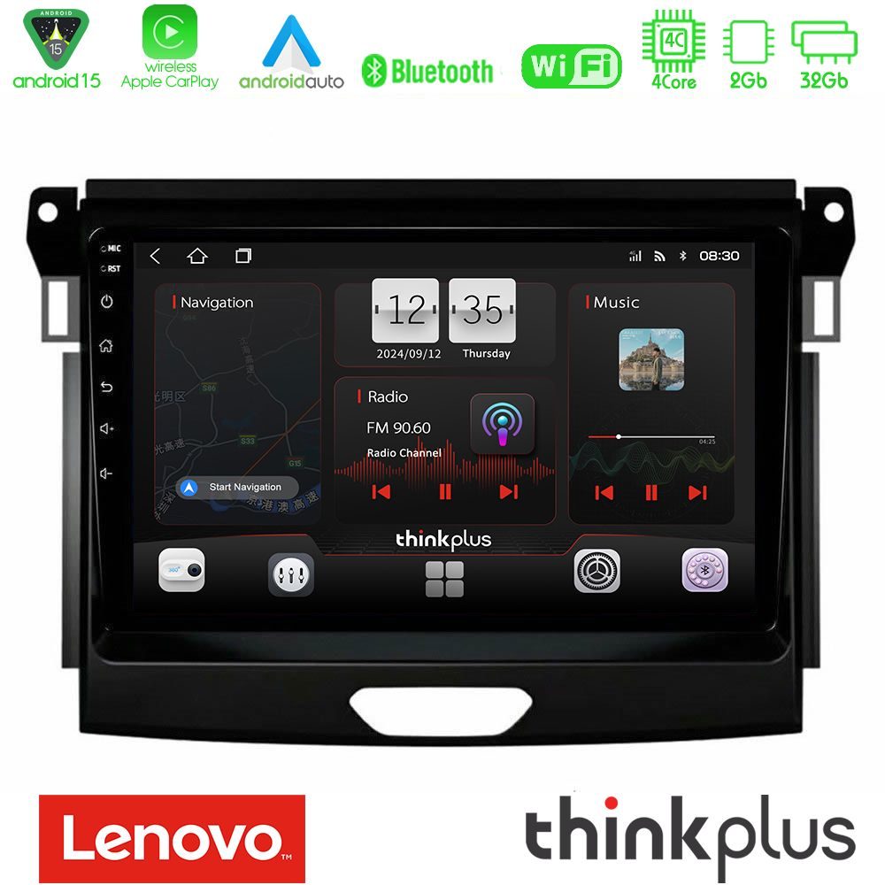 Lenovo Thinkplus Series 4Core Android15 2+32GB  Ford Ranger 2017-2022 Navigation Multimedia Tablet 9" Με Carplay & Android Auto